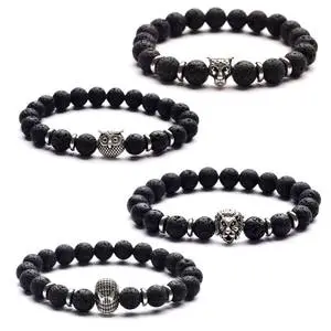 Matte Pearl Natural Stone Beaded Bracelet Lion Head Owl Leopard Spiderman Fashionable Lava Stone Meditation Power Bracelet-Gift