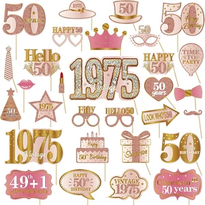 Custom Design Print-on-demand Paper Pink Rose Gold Embossed Vintage Birthday Mother's Day Double-Sided Photo Booth Props Party