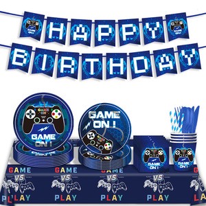 Wholesale Cartoon Embossed Gaming Party Supplies Bundle Includes Disposable Tableware Birthday Banner Bulk Order Game Theme