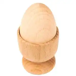 Efo Handcrafted Polish European Beech Wood Decorative Easter Egg Matching Cup Set 50x45mm Wholesale Table Decor Made in Poland