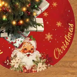 Cartoon Printed Round Christmas Tree Skirt with Stand and Accessories Holiday Bottom Decoration Gift Blanket
