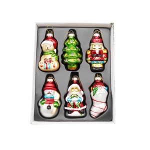 Glass Santa Series Holiday Indoor Ornaments Set of 6 Suitable for Christmas Home Party Hanging