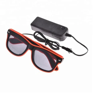Black lenses Halloween Party Glasses Pink Glowing EL Glasses Fashion Costume Glasses for Bar Dance Party By DC-3V