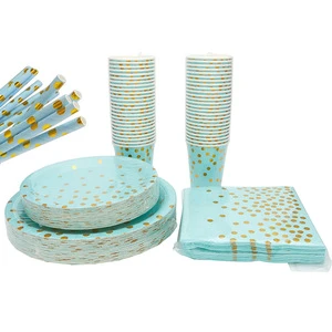 Light Blue Party Supplies Disposable Dinnerware Set for Wedding Birthday Party Decorations