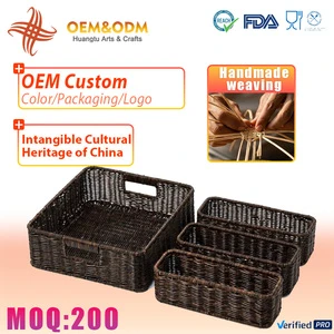 Nordic Custom Handmade Rectangle 4 Set Straw Flower Wicker Picnic Gift Storage Laundry Baskets Tray For Kitchen Tableware