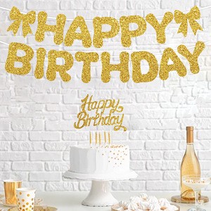 Europe United States Glitter Golden Letter Party Theme Birthday Flag Paper Flower Banner for Factory Decoration Cross-Border