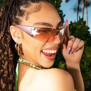 8122 Y2K Hot Girl Style European American Cross-Border Rimless One-Piece Sunglasses Pentagram Decoration Unisex UV400