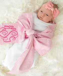 Monogrammed Seersucker Baby Sash Swaddle Blanket Personalized Seersucker Bow Sash Swaddle For Newborn Photo Prop