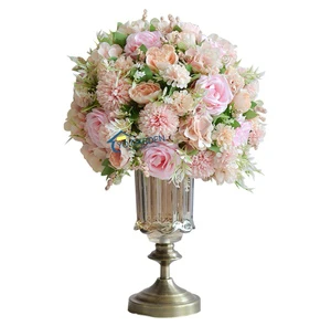 Custom Artificial Colorful Floral Arrangement Table Metal Rose Centerpieces Vase Home Restaurant Wedding Decoration Made of Silk