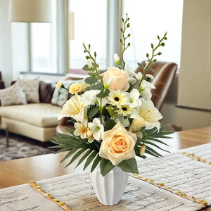 Modern Style Handmade Artificial Silk Rose Lily Bouquet Realistic Natural Style Environment-Friendly Wedding Party Flowers