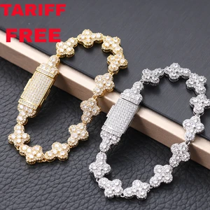 TOP ICY Iced Cubic Zirconia Cloud Hiphop Chain & Link Bracelet Geometric Gold Plated Brass with Zircon for Women & Men's Gift