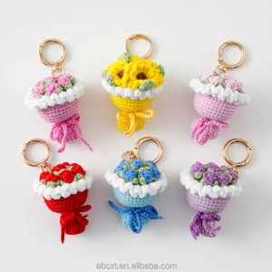 Hot Sale Cute Handmade Knitted Crochet Rose Bouquet Flower Pendant Ornaments