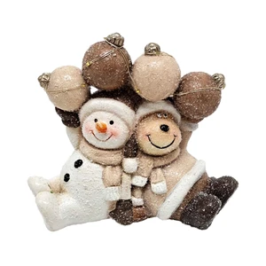 Christmas snowman ornament made of resin, perfect for holiday decor on your living room table
