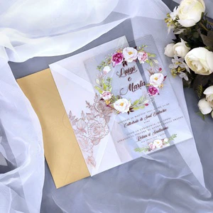 High-End Transparent Acrylic Wedding Invitations With Gold Stamping And UV Process Free Layout Design For Non-Standard Shapes