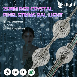 25mm Crystal RGB Pixel Ball Light String With UCS1903 DC12V IP67 And 360 Degree Glow For Retail Display And Art Installations