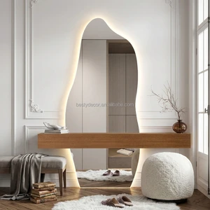Custom Home Wall Decor Frameless Wave Mirror Body Dressing Floor LED Mirror Led Light Full Length Irregular Wavy Mirror LED