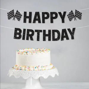 New Paper Car Theme Happy Birthday Hanging Banner Decoration Finished Product Wholesale Party Supplies