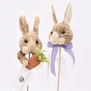 Hot Sale Easter Decorations Easter Straw Rabbit Bunny Picks for Party Decorations