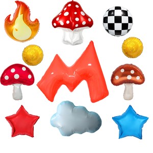 CYmylar Super Game Birthday Balloon Set with Mushroom Fire Coin Star Checker Balloons for Retro Video Game Party Decorations