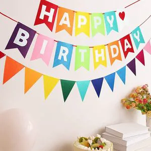 Rainbow Happy Birthday Banner - Colorful Felt Bunting Party Sign for Decorations and Supplies for Kids, Adults, Boys and Girls