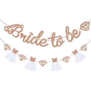 Rose Gold Bride to Be Banner Sign Double Sided Glitter Paper 3D Bride Garland Bunting for Bridal Shower Wedding Decorations