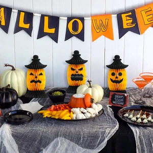 Pumpkin Honeycomb Halloween Paper Festival Table Floor Standing Ornaments with Magnets Halloween Home Decorations