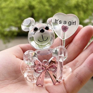 Crystal Glass Bear Gifts for Birthday Party Giveaways It's a Boy/girl pink and Blue