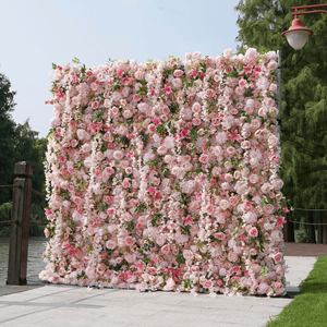 2026 New Arrival 5D Pink Fabric Silk Cloth Artificial Flower Wall for Party Wedding Garden Indoor Outdoor Decoration Landscaping