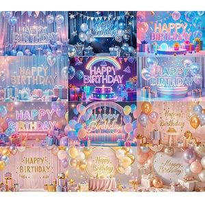 Happy Birthday 16th 18th 21th Backdrop Banner Black Pink Polyester Digital 5-color Printed Party Decorations