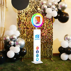 Professional iPad Photo Booth Kit LCD Screen Metal Multi-Color Ring Light Printer Stand Foam Case-15-Person Capacity Remote