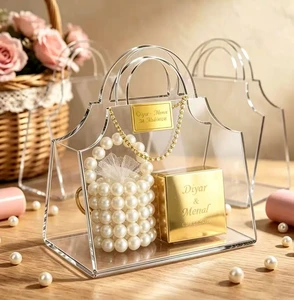 Wholesale Transparent Clear Acrylic Handbag Shaped Gift Box Wedding Favor Candy Box for Guests