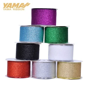 Yama Ribbon Factory Stock Free Sample 63mm 10yards Christmas Tree Decorations Glitter Wired Ribbon for Packaging