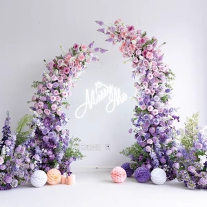 Theme Birthday Decoration Set Party Supplies Wedding Reception Backdrop Entrance Silk Artificial Flowers Purple Party Arch