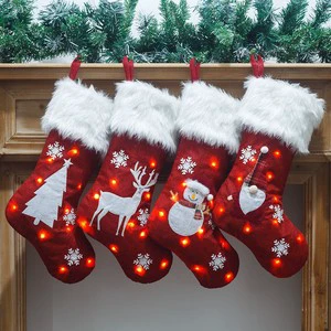 Growing up Christmas Stockings Reindeer Snowman Hanging Christmas Socks Light up LED Christmas Stocking