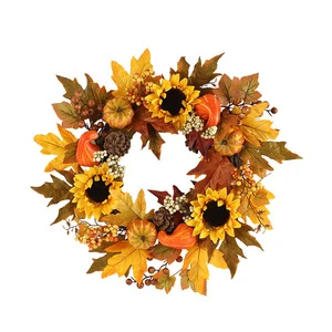 New Autumn Decor Pinecone Artificial Maple Leaf Pumpkin Door Hanging Ground Decoration Pumpkin Halloween Wreath