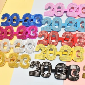 Hot Sales 2023 New Year Crazy Party Sun Glasses Number Shape Cheap Party Sunglasses