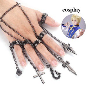 Anime Cosplay Hunter Gon Kurapika Five-Finger Anchor Chain Ring Bracelet Alloy Silver Plated Punk Style Unisex Gift for