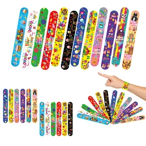 Promotion Gifts Cartoon Style Slap Bracelets Custom Logo Happy Birthday Party Favors PVC Steel Sheet Wristbands Colorful Pattern