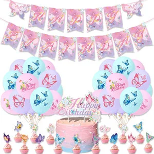 Butterfly-Themed Spring Birthday Baby Shower Decor Bundle Christmas Party Supplies Balloons Bunting Flags Cake Picks Tableware