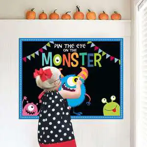 Halloween & Christmas Themed Children's Birthday Party Paper Wall Stickers & Eye Masks Blindfold Game Set