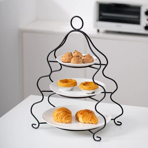 Restaurant Wedding Party Table Decoration Food Dessert Cupcake Holder Ceramic 3 Tiers Plate Set Cake Stand with Iron Rack