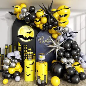 133pcs Halloween Bat Theme Balloon Garland Kits Set Black Yellow & Silver Birthday Party Decorations