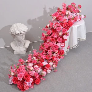 Wholesale Trade Floral Runner hang Flower Table Centerpiece Artificial Royal Wedding Table Rose Aisle White Simulation Flower