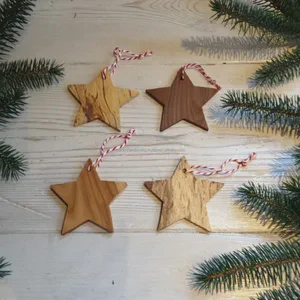 Handcrafted Wooden Christmas Star and Round Ball Ornaments Natural Holiday Tree Decorations for Festive Home Decor