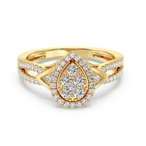 Lab-Grown Pear Cut Diamond Engagement Ring in 18K Gold with 62 Diamonds 0.56CT Total Weight