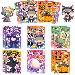 Baide 6 Pcs/pack Halloween Collage Cartoon Graffiti Witch Pumpkin DIY Creative Fun Face-changing Paper Stickers Gift Craft