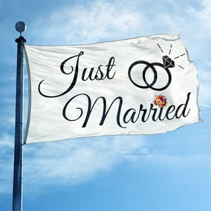 Custom Just Married Wedding Flag Polyester Outdoor Banner Wedding Party Decoration Flag With Brass Grommets