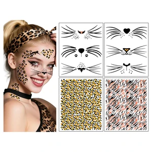 Wholesale Kids Girls Costume Makeup Leopard Temporary Face Tattoos Halloween Whisker Fake Cheetah Face Tattoo Stickers