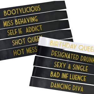 Women Birthday & Valentine's Day Party Decorations Queen Sash Satin Black and White Sets for Hen Party Gifts Indoor/Outdoor Use