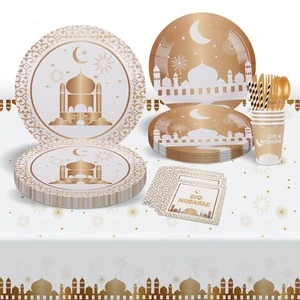 New Eid Mubarak Party Supplies Ramadan Tableware Disposable Paper Plates Tablecloth Muslim Islamic Festival
